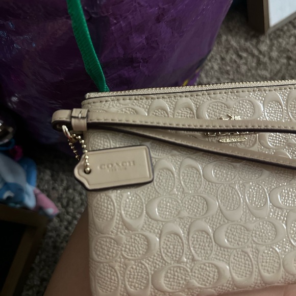 Coach Beige Embossed Wristlet - Picture 3 of 5